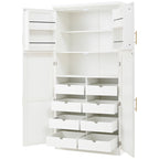 [Assembly Video Provided] TOPMAX 35.5x17.6x70.9inch Freestanding Kitchen Pantry Cabinet, Tall Storage Cabinet with 4 Doors, 2 Door Shelves, 8 Pull-out Trays and Adjustable Shelf for Dining Room, White - Grand Goldman Shop