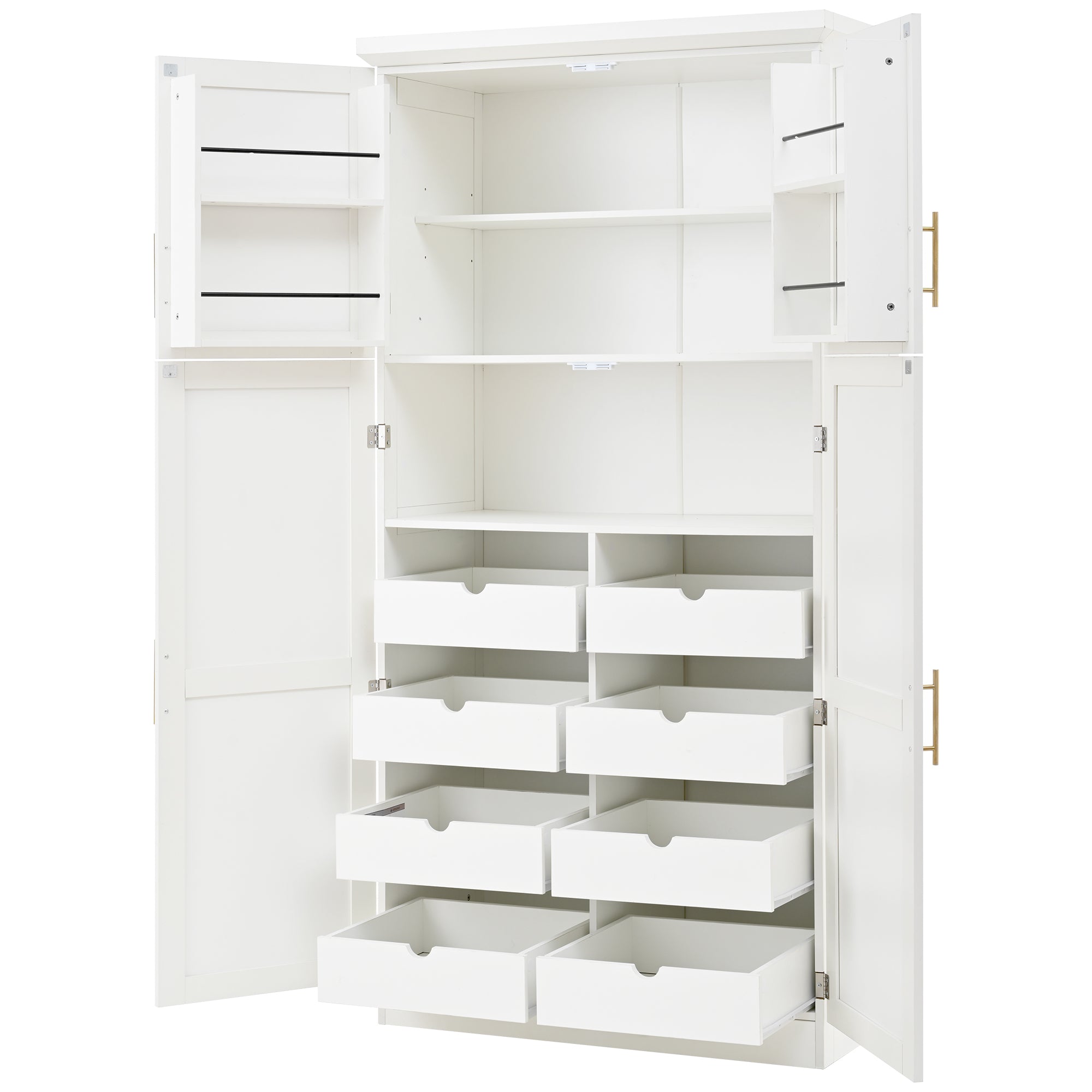 [Assembly Video Provided] TOPMAX 35.5x17.6x70.9inch Freestanding Kitchen Pantry Cabinet, Tall Storage Cabinet with 4 Doors, 2 Door Shelves, 8 Pull-out Trays and Adjustable Shelf for Dining Room, White - Grand Goldman Shop