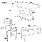 TOPMAX Modern Style Natural Wood 6-Piece Dining Table Set with Bench and Chairs, Upholstered Seats, Rubberwood Frame - Grand Goldman Shop