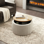 Round Storage Ottoman, 2 in 1 Function, Work as End table and Ottoman,  Grey (25.5'x25.5'x14.5') - Grand Goldman Shop
