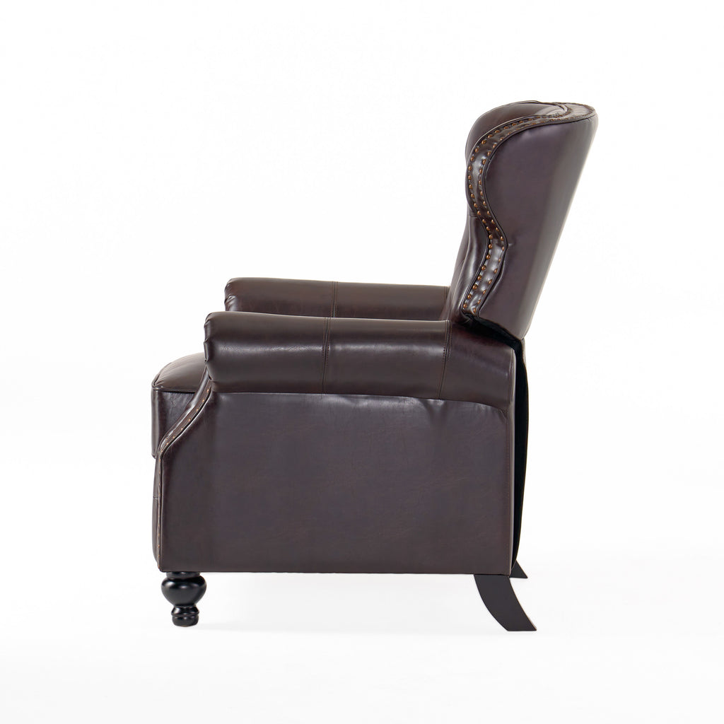 Contemporary Style Push Back Recliner with Button-Tufted Stitching and Nailhead Trim in Dark Brown PU - Grand Goldman Shop