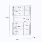 71' Kitchen Pantry Storage Cabinet with Microwave Oven Countertop, Freestanding Hutch Cabinet with Adjustable Shelves, 6 Doors and 1 Drawer-White - Grand Goldman Shop