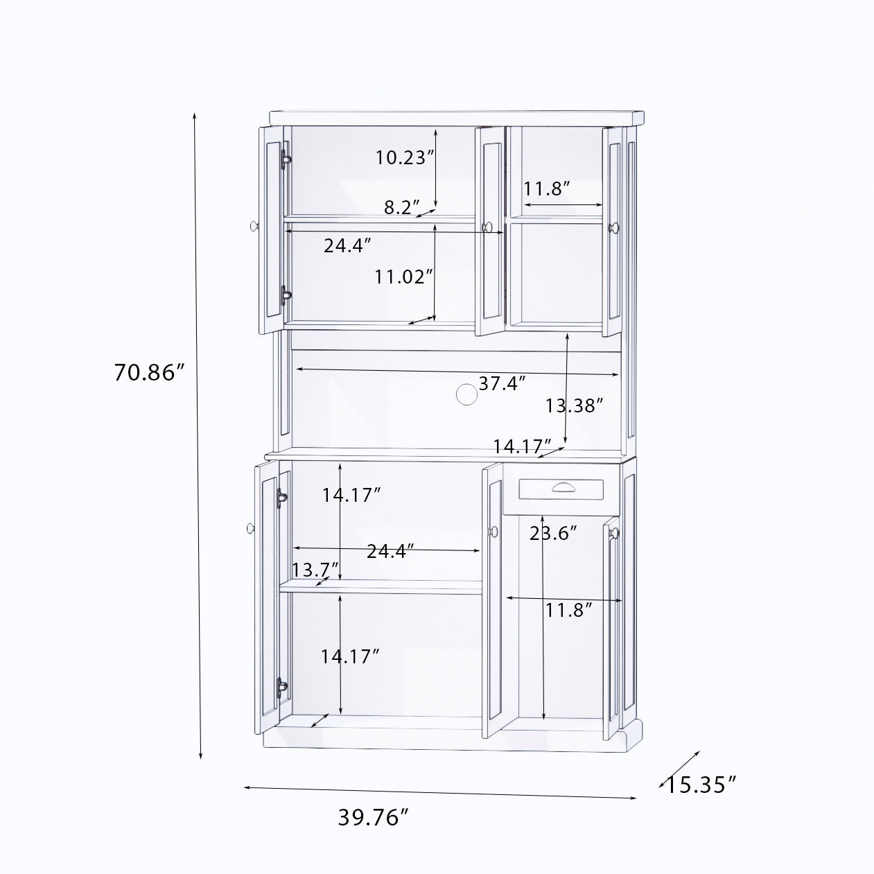 71' Kitchen Pantry Storage Cabinet with Microwave Oven Countertop, Freestanding Hutch Cabinet with Adjustable Shelves, 6 Doors and 1 Drawer-White - Grand Goldman Shop