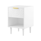 Modern White Nightstand with One Drawer and Open Shelf, Gold-Accented Handle, 22.83'' H, MDF, White - Grand Goldman Shop