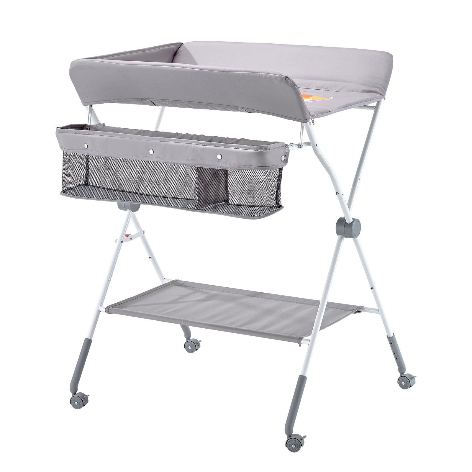 Foldable Baby Changing Diaper Station with Side Basket & Wheels Light Gray | Premium Home Decor - Grand Goldman