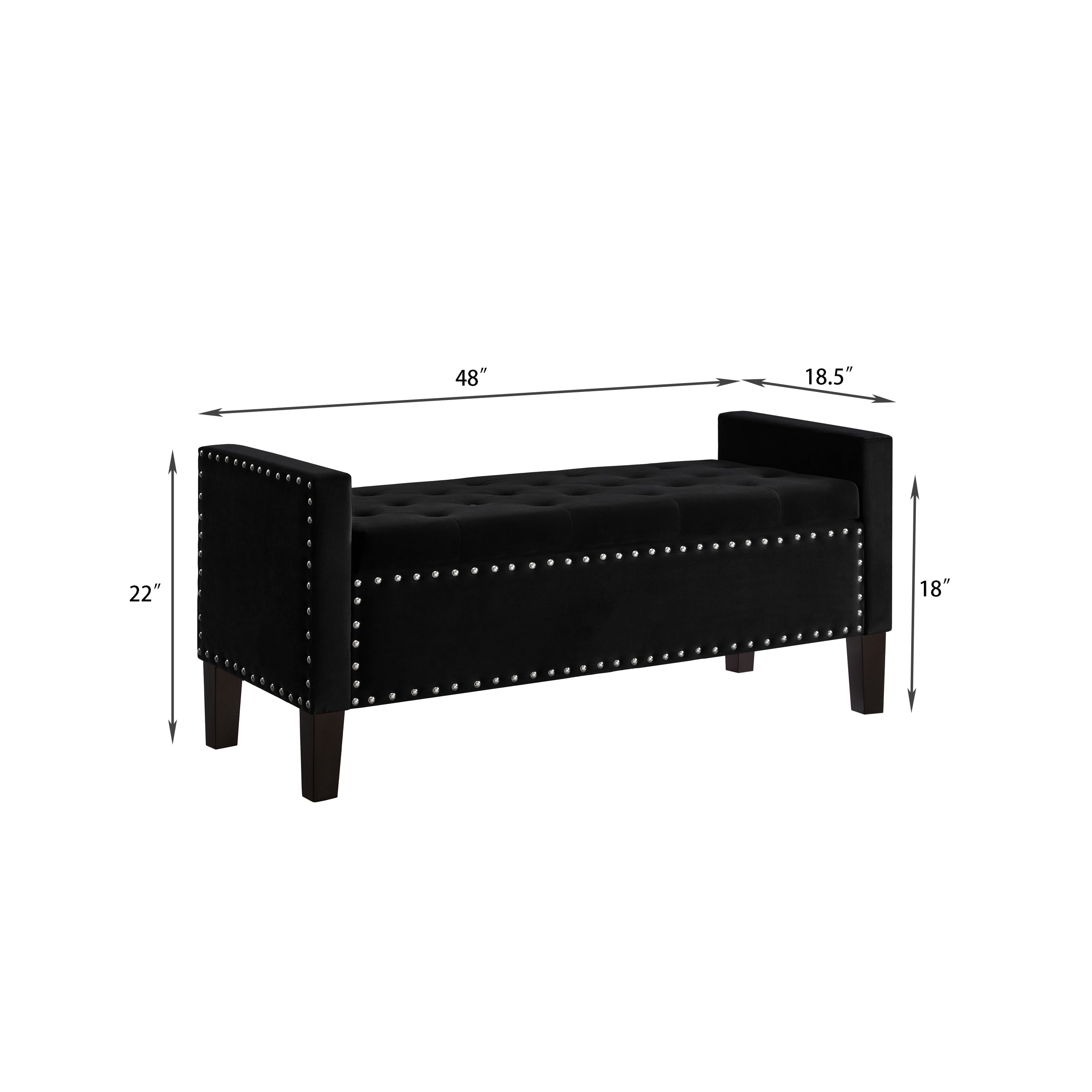 Upholstered Tufted Button Storage Bench with nails trim,Entryway Living Room Soft Padded Seat with Armrest,Bed Bench-Black - Grand Goldman Shop