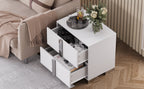 Modern End Table with Drawers, Elegant Nightstand with Metal Foot,Wood Bedside Table with Mirrored Metal Handles,Sofa Side End Table for Bedroom Living Room Office,White - Grand Goldman Shop