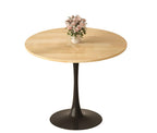 (Natural Wood Color)Round Table, Modern Dining Table, Dining Table, MDF Top and Steel Base Tulip Round Kitchen Table, Kitchen Table, Mid Century Coffee Table for Living Room 24 Inch, Oval Dining Table - Grand Goldman Shop