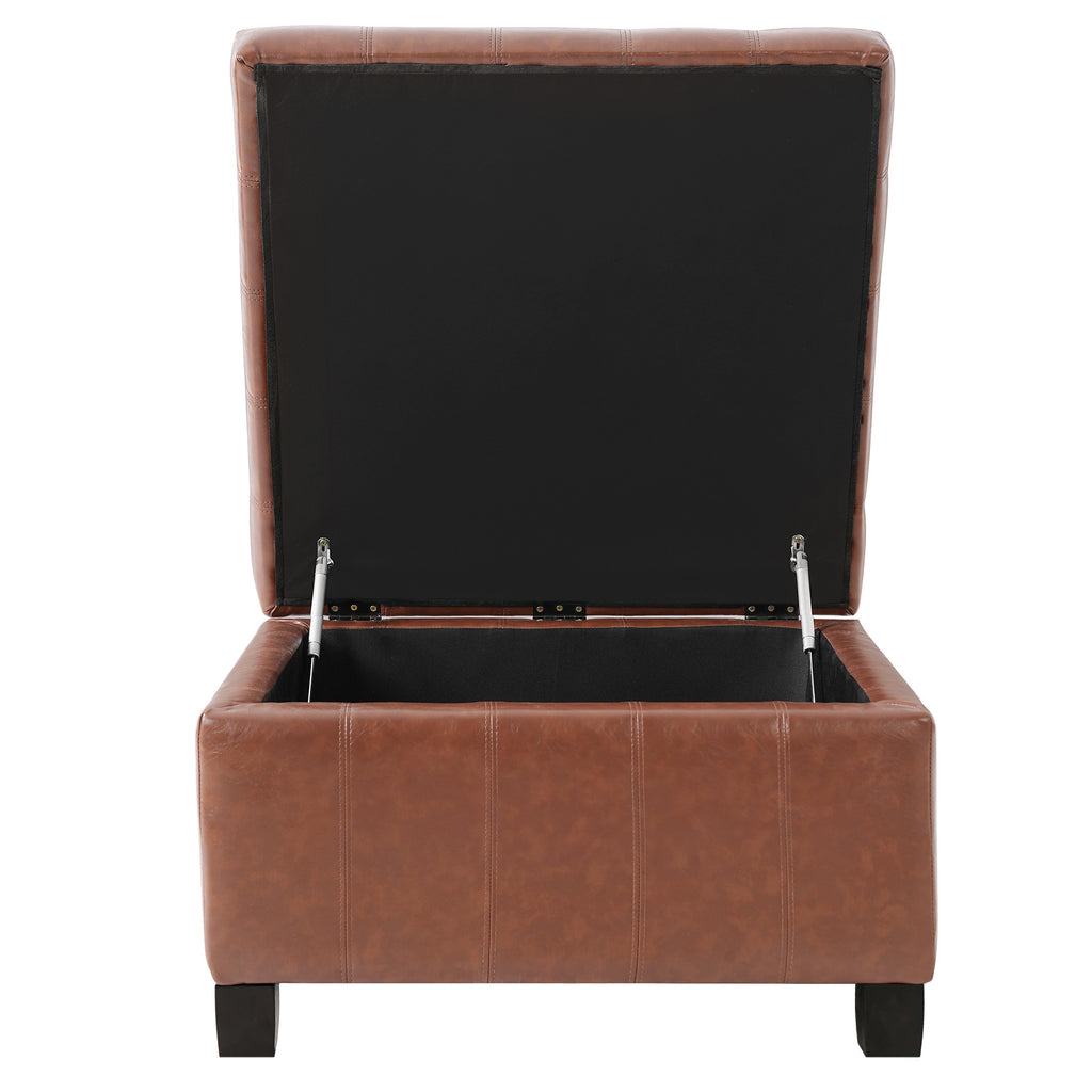 Light Brown PU Storage Ottoman with Rubber Wood Legs, 30.25'' Square Tufted Indoor Ottoman with Lift-Top Storage for Living Room, Bedroom & Entryway,300lbs Weight Capacity - Grand Goldman Shop