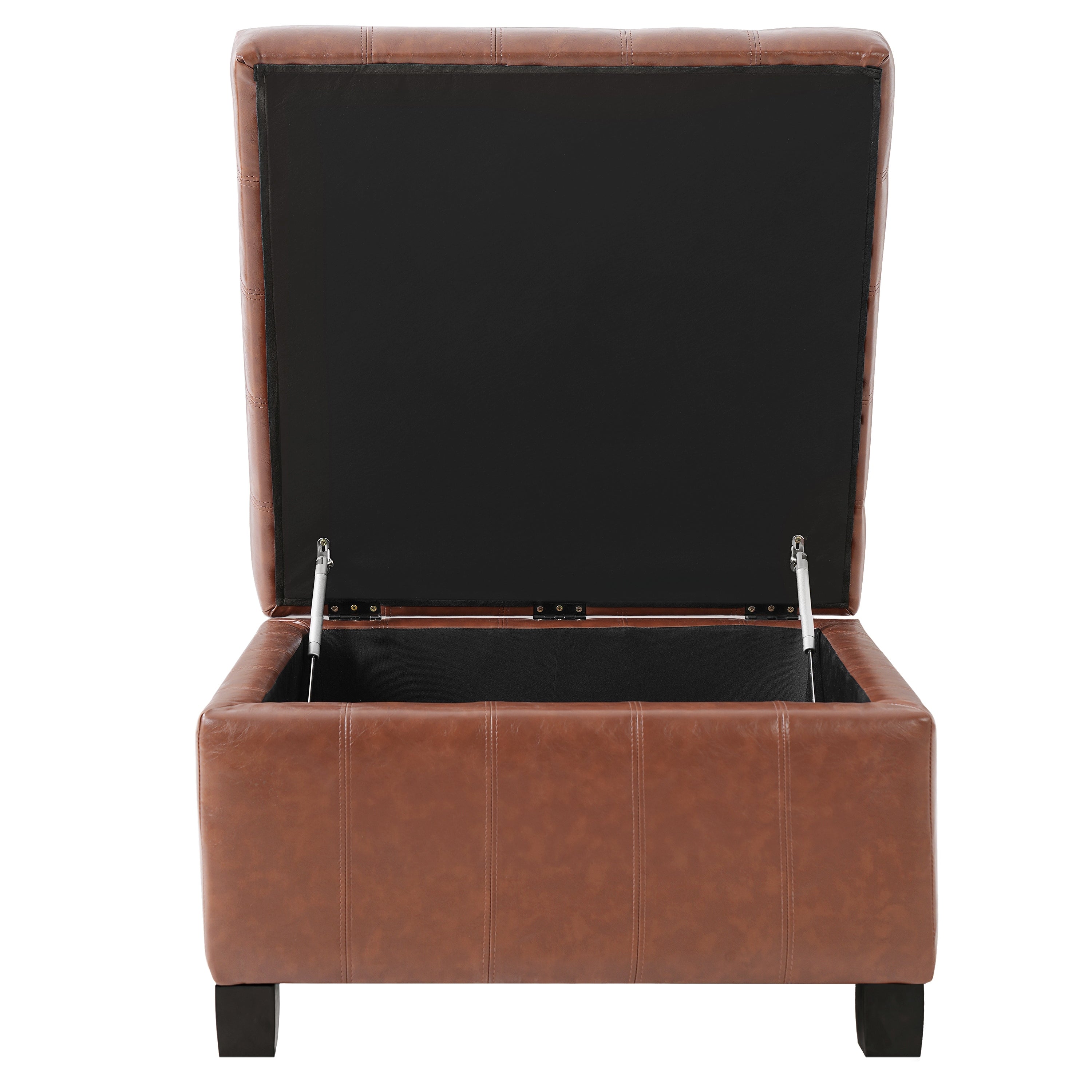 Light Brown PU Storage Ottoman with Rubber Wood Legs, 30.25'' Square Tufted Indoor Ottoman with Lift-Top Storage for Living Room, Bedroom & Entryway,300lbs Weight Capacity - Grand Goldman Shop
