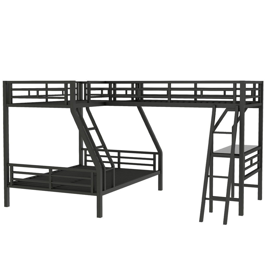 Twin over Full Bunk Bed with Loft and Desk, Metal Black, L-Shaped Design for 3 Sleepers - Grand Goldman Shop