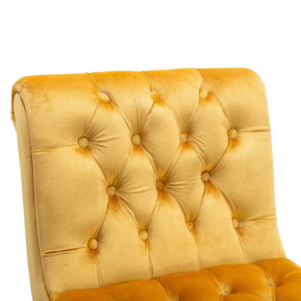 COOLMORE Modern Velvet Armless Accent Living Room Chair / Leisure Chair,Upholstered Fabric Button Comfortable Chair with Wooden Legs for Bedroom, Living Room, Office (Mustard Velvet) - Grand Goldman Shop