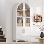 K&K 71' Tall Arched Kitchen Pantry Cabinet with Door Shelves, Farmhouse Kitchen Storage Cabinet with Open & Adjustable Shelves, Hidden Drawer & Glass Door, Cupboard for Kitchen, Dining Room, White - Grand Goldman Shop