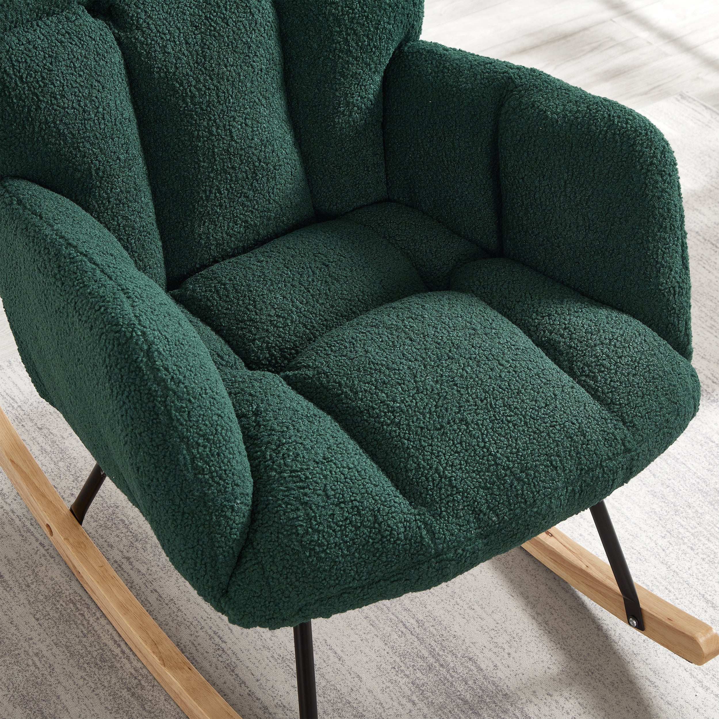 Glider Chair for Living Room Tufted Upholstered Teddy Fabric Rocking Chair with Metal Frame Accent Chair Green - Grand Goldman Shop