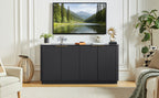 63' Vertical Stripe Buffet Cabinet Sideboard with stoarge, Curved wave Design, TV Stand, for Bedroom, Living Room, Hallway, Black,63''W x 15.75''D x 31.5''H. - Grand Goldman Shop