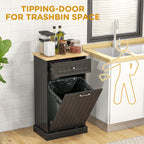 HOMCOM Kitchen Tilt Out Trash Bin Cabinet Free Standing Recycling Cabinet Trash Can Holder With Drawer, Black - Grand Goldman Shop