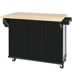 Kitchen Cart with Rubber wood Drop-Leaf Countertop ,Cabinet door internal storage racks,Kitchen Island on 5 Wheels with Storage Cabinet and 3 Drawers for Dinning Room, Black - Grand Goldman Shop