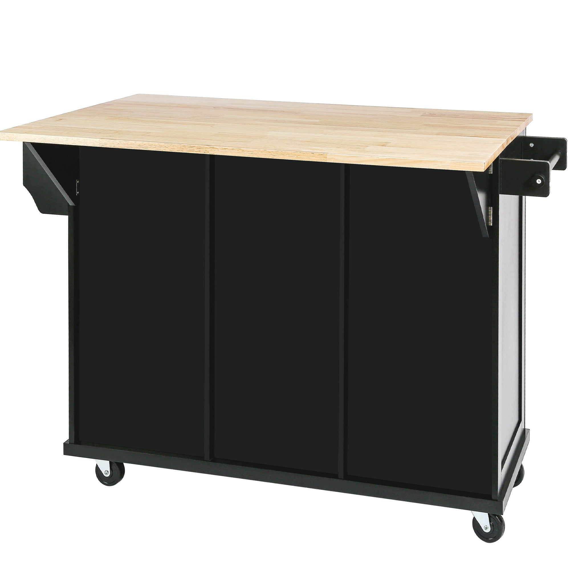Kitchen Cart with Rubber wood Drop-Leaf Countertop ,Cabinet door internal storage racks,Kitchen Island on 5 Wheels with Storage Cabinet and 3 Drawers for Dinning Room, Black - Grand Goldman Shop