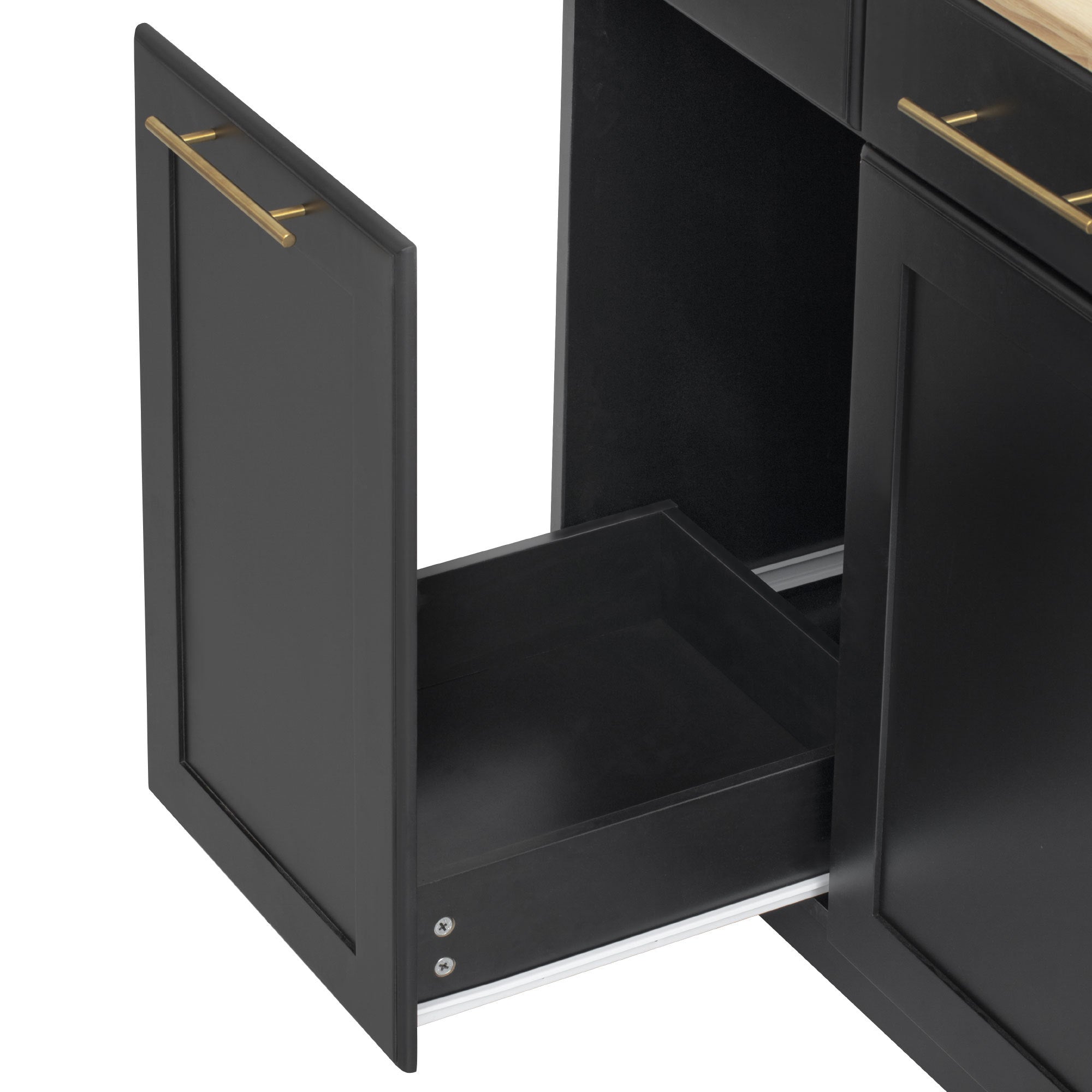 K&K 59.3' Kitchen Island with Storage 2 Pull Out Cabinet Organizers & Rubber Wood Drop Leaf, Rolling Kitchen Island with Trash Can Storage, Power Outlet, Spice & Towel Rack for Kitchen, Dining, Black - Grand Goldman Shop