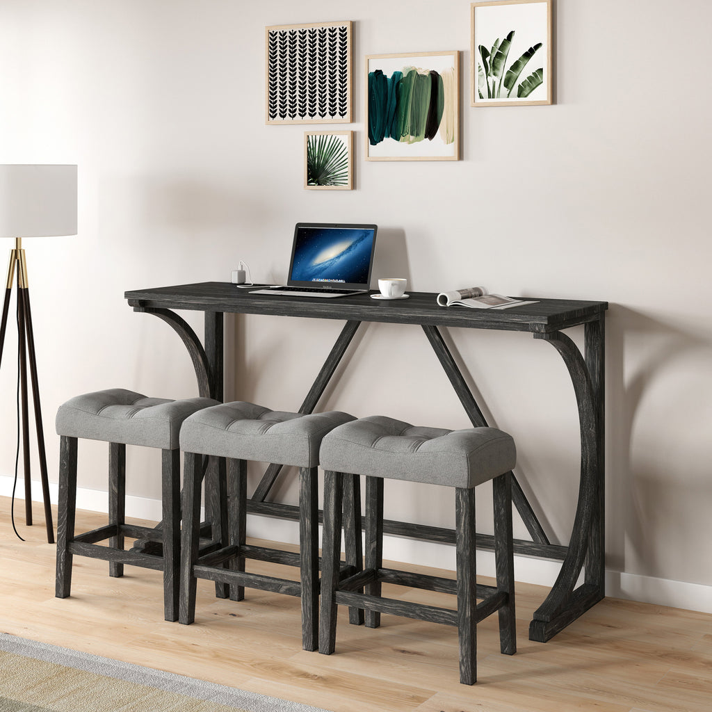 Bar Table Set with Power Outlet, Bar Table and Chairs Set, 4 Piece Dining Table Set, Industrial Breakfast Table Set, for Living Room, Dining Room, Game Room - Grand Goldman Shop