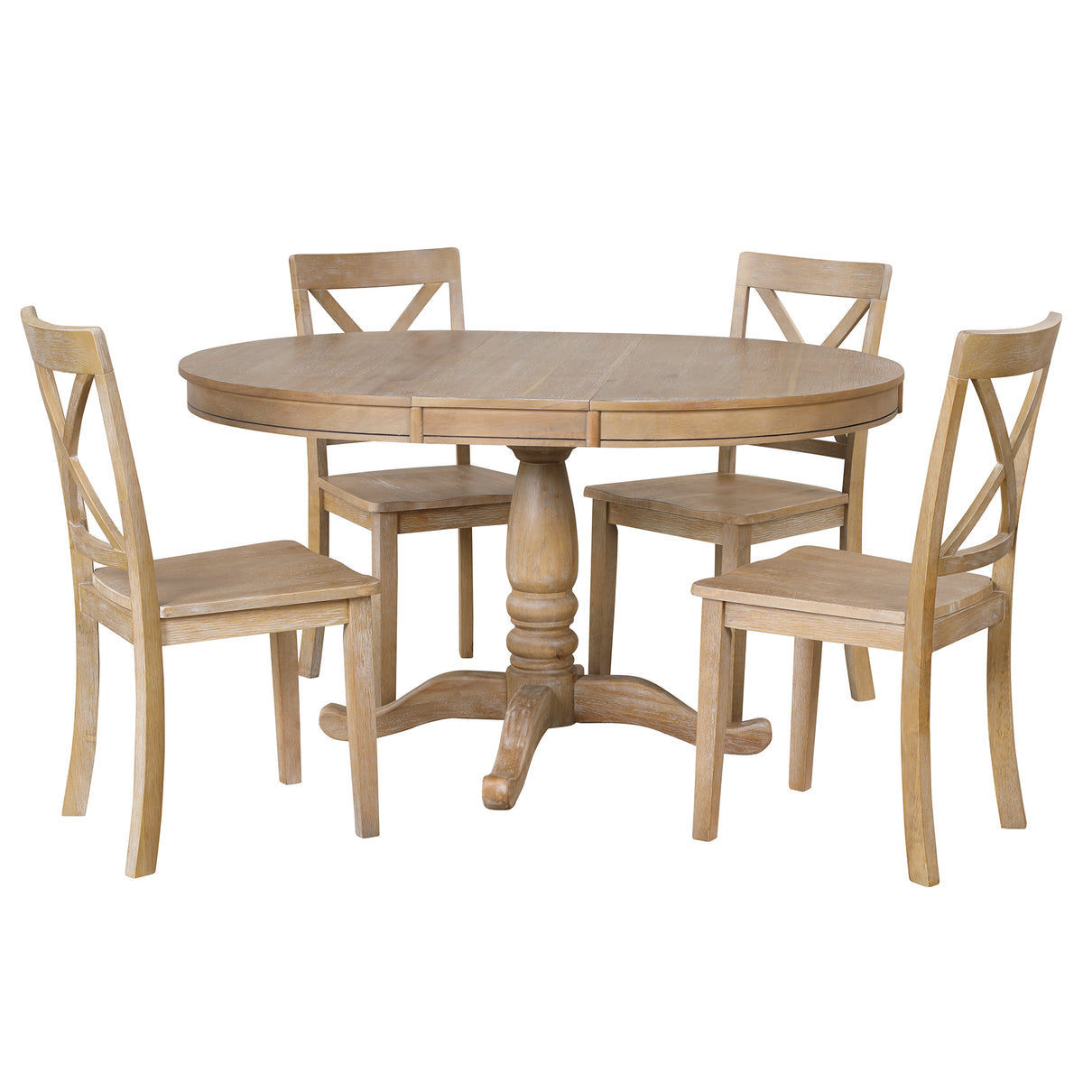 Modern Natural Wood Wash Dining Table Set for 4 with Round Table and Chairs, Solid Wood and MDF - Grand Goldman Shop