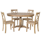 Modern Natural Wood Wash Dining Table Set for 4 with Round Table and Chairs, Solid Wood and MDF - Grand Goldman Shop