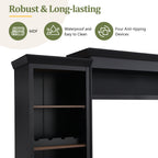 Farmhouse Entertainment Wall Unit with Bookshelf for TVs Up to 70', Walnut TV Stand with Adjustable Shelves, Mid-Century Media Console with Wine Rack for Living Room, Black (NEW SKU: N721S000046B-2) - Grand Goldman Shop