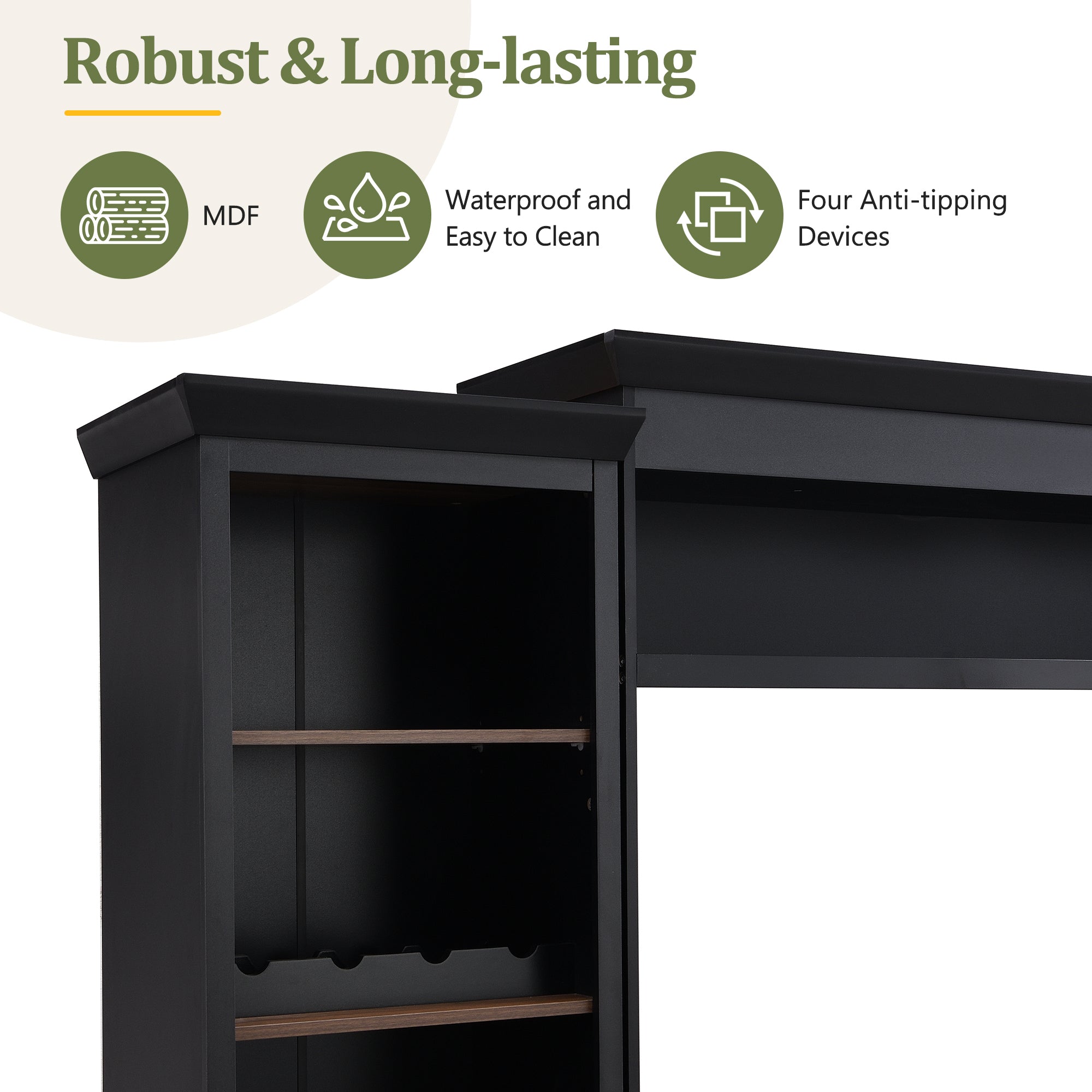 Farmhouse Entertainment Wall Unit with Bookshelf for TVs Up to 70', Walnut TV Stand with Adjustable Shelves, Mid-Century Media Console with Wine Rack for Living Room, Black (NEW SKU: N721S000046B-2) - Grand Goldman Shop