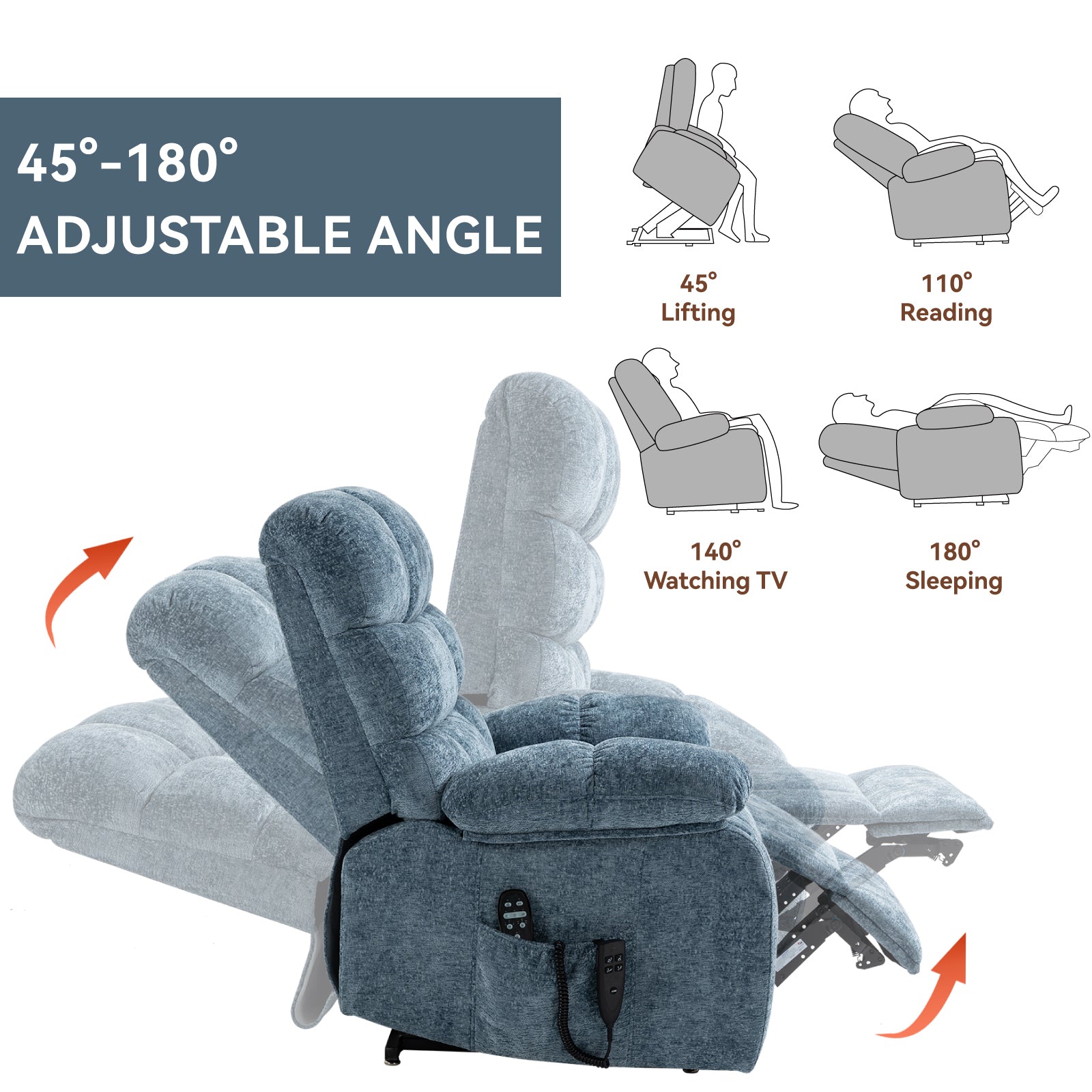 Lift Recliner Chair Heat Massage Dual Motor Infinite Position Up to 350 LBS Large Electric Power Lift Recliners with Power-Remote, Medium-firm and Heavy duty, Blue - Grand Goldman Shop