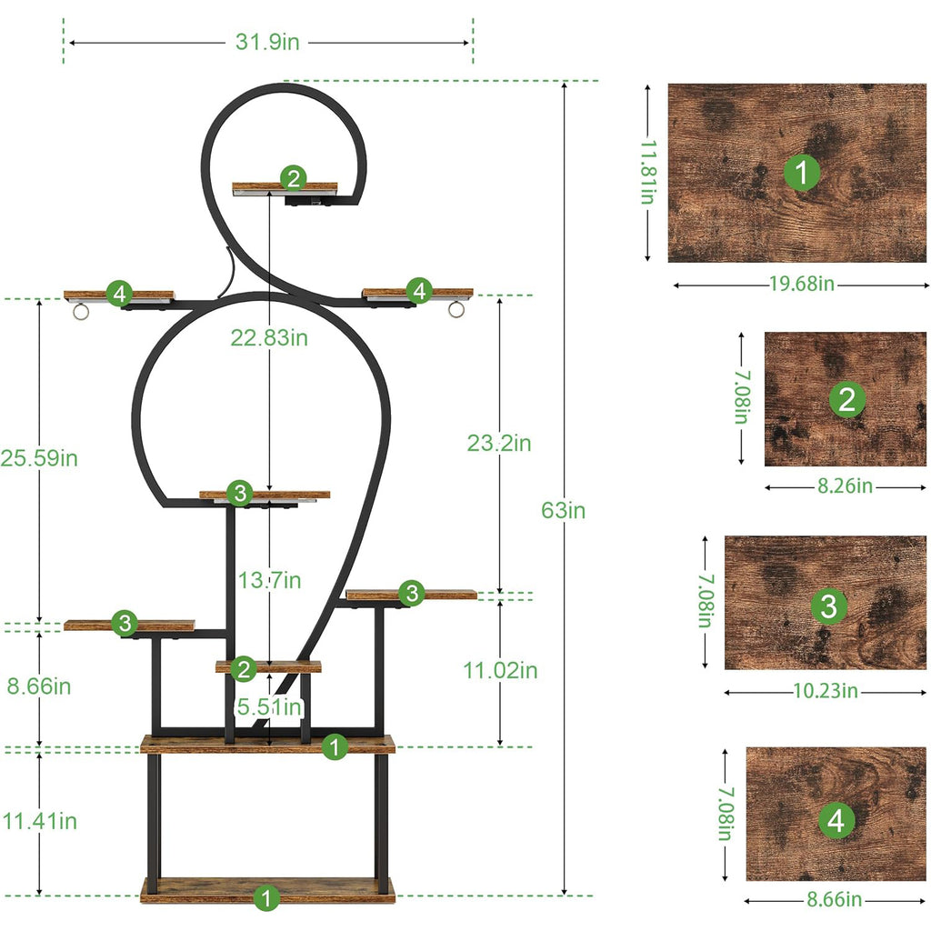 Plant Stand Indoor with Grow Light, 9-Tiered 63' Tall Indoor Plant Shelves for Multiple Plants, Large Metal Plant Shelf, Lighted Plant Stand for Indoor, Balcony, Living Room - Grand Goldman Shop