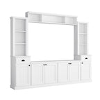 Minimalist Entertainment Wall Unit Set with Bridge for TVs Up to 75'', Ample Storage Space TV Stand with Adjustable Shelves, Modernist Large Media Console for Living Room, White - Grand Goldman Shop