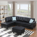 Irine Traditional Faux Leather Sectional Sofa with Ottoman and Storage in Black - Grand Goldman Shop