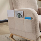 Modern Accent Rocking Chair Rocking Chair with Solid Wood Legs, Upholstered Nursery Glider Rocker Side Pocket and Footrest, Living Room Lounge Arm Chair with High Backrest (beige,teddy) - Grand Goldman Shop
