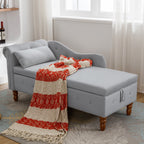 Grey Chaise Lounge Indoor, Velvet Lounge Chair for Bedroom with Storage & Pillow, Modern Upholstered Rolled Arm Chase Lounge for Sleeping with Nailhead Trim for Living Room Bedroom Office - Grand Goldman Shop