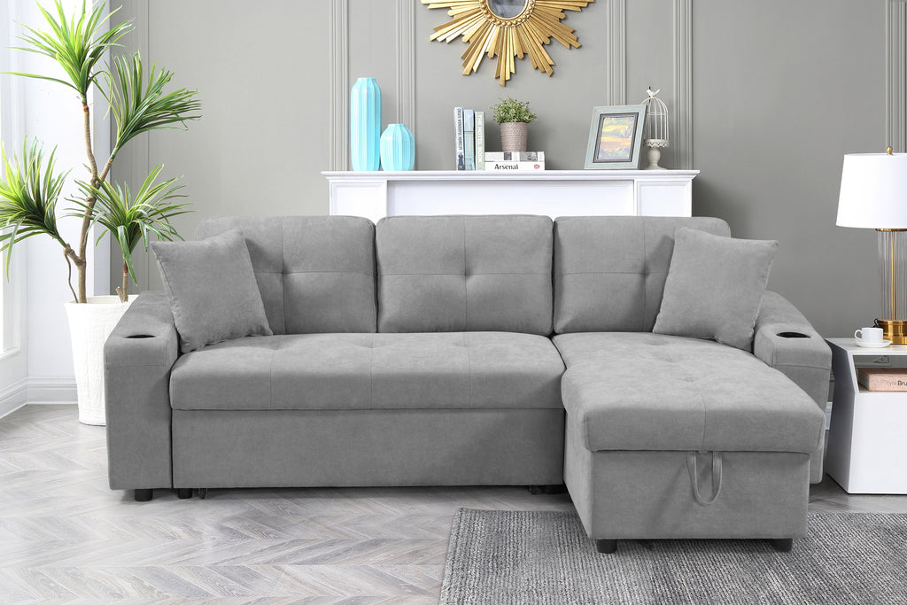 MEGA convertible corner sofa with armrest storage, living room and apartment sectional sofa, right chaise longue and grey - Grand Goldman Shop