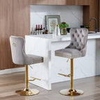 A&A Furniture Modern Upholstered Velvet Bar Stools with Adjustable Swivel Seat Height in Gray, Set of 2 - Grand Goldman Shop