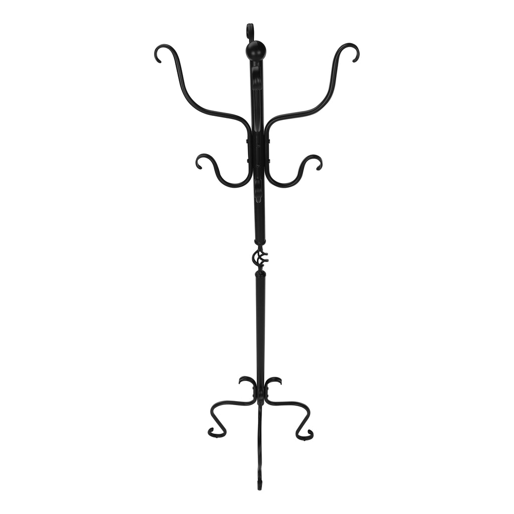 Coat Rack, Hall Tree, Free Standing, 8 Hooks, Entryway, 74'h, Bedroom, Black Metal, Transitional - Grand Goldman Shop