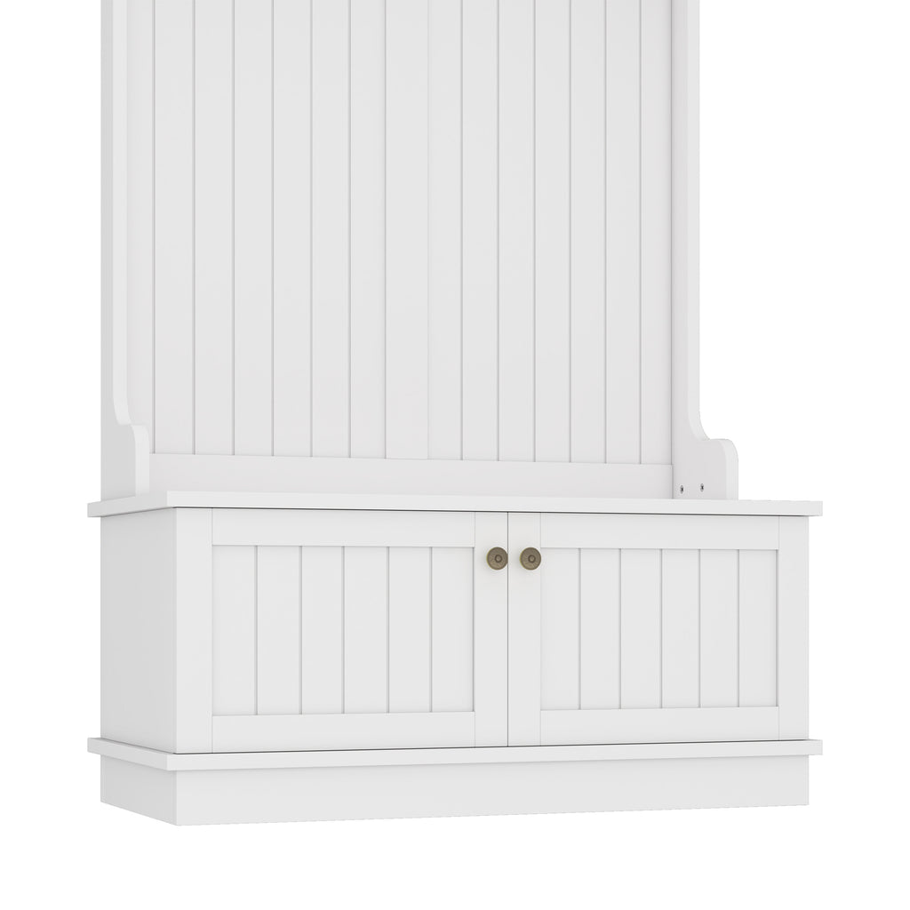 Hall Tree with Storage Shoe Bench for Entryway and Hallway, 4-in-1 Design Coat Racks with Hooks for Living Room, White - Grand Goldman Shop