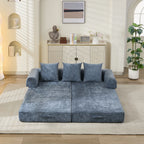 Comfy Convertible Folding Mattress Couch, Floor Sofa Bed, Chenille Floor Sofa with Armrest, Floor Sofa Lounge Couch for Living Room Bedroom Lounge Studio-Blue - Grand Goldman Shop