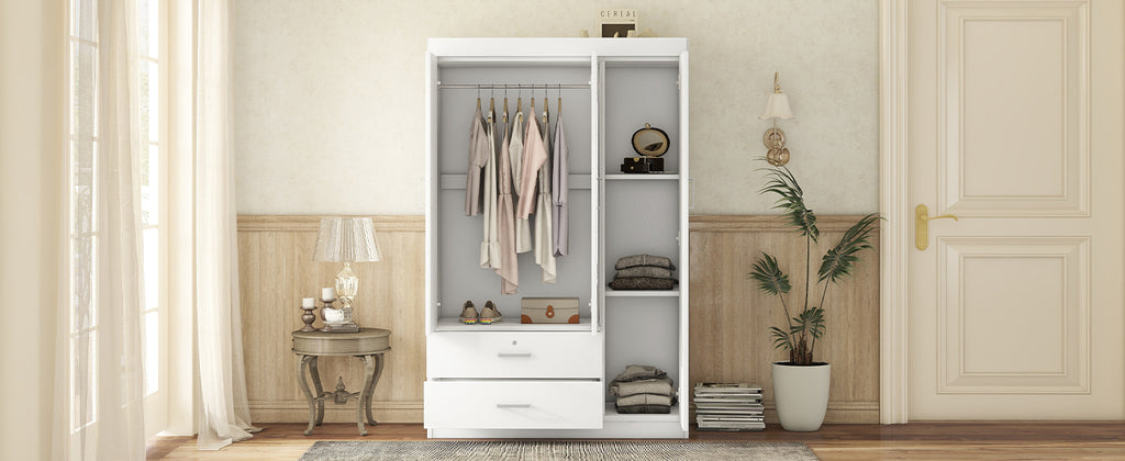 3-Door Mirror Wardrobe with shelves, White - Grand Goldman Shop