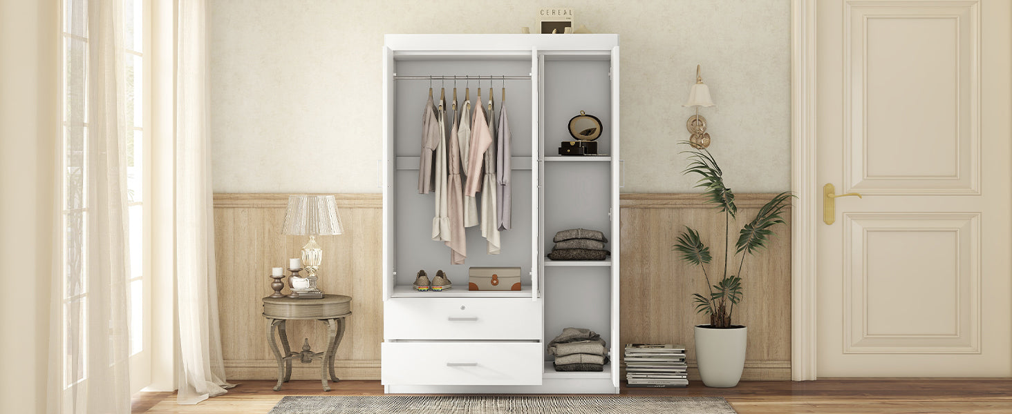3-Door Mirror Wardrobe with shelves, White - Grand Goldman Shop