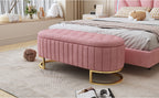 Elegant Upholstered Velvet Storage Ottoman with Button-Tufted,Storage Bench with Metal Legs for Bedroom,Living Room,Fully Assembled Except Legs,Pink - Grand Goldman Shop