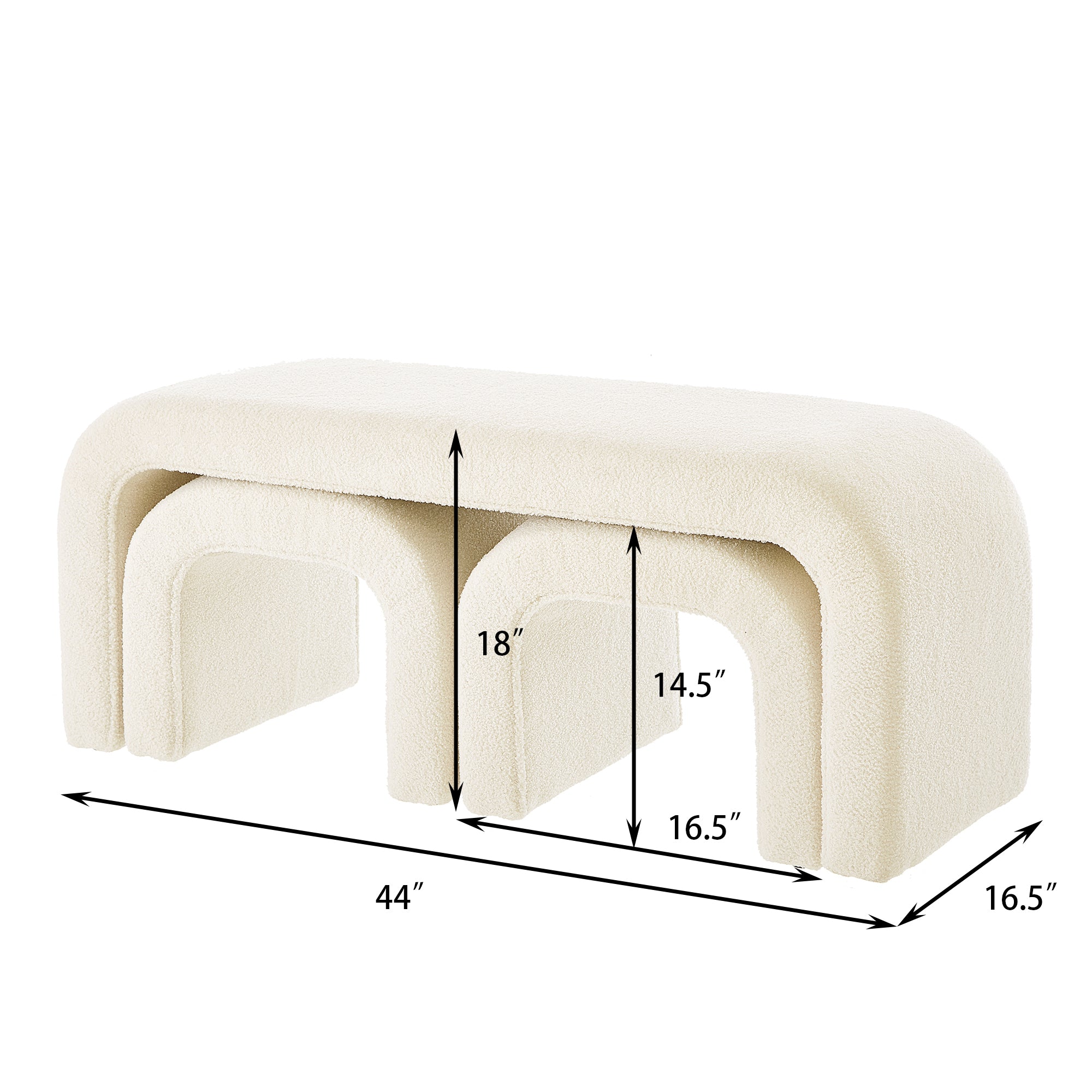 Set of 3 U-Shaped Modern Bench Teddy  Ottoman Bench for Entryway, Bedroom End of Bed, Set of 3 Small Sofa Footrest Extra Seating for Living Room, 44+18 Inch Bench Bench & Ottoman- Cream - Grand Goldman Shop