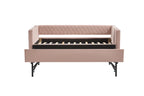 Pink velvet daybed, sturdy wooden bed frame, modern diamond grid pull-out design, perfect for bedroom, living room furniture - Grand Goldman Shop
