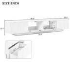 ON-TREND TV Stand with Fluted tempered Glass Doors for TVs Up to 95'', Functional Media Console with Arched Cabinet Doors, Entertainment Center with APP-Controlled LED Light for Living Room, White - Grand Goldman Shop