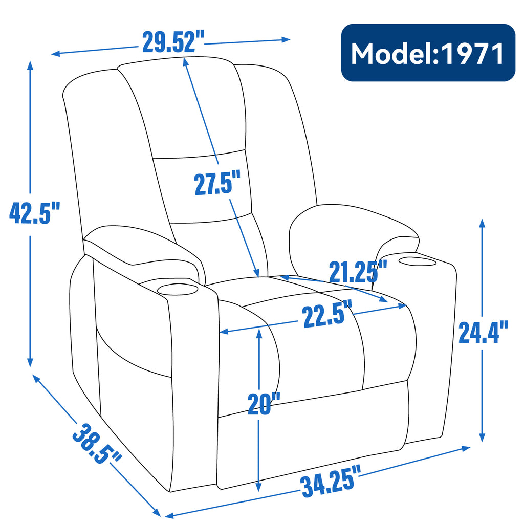 Power Lift Recliner Chair with Massage and Heat for Elderly, Overstuffed Wide Recliners, Heavy Duty Motion Mechanism with USB and Type C Ports, 2 Steel Cup Holders, Blue - Grand Goldman Shop