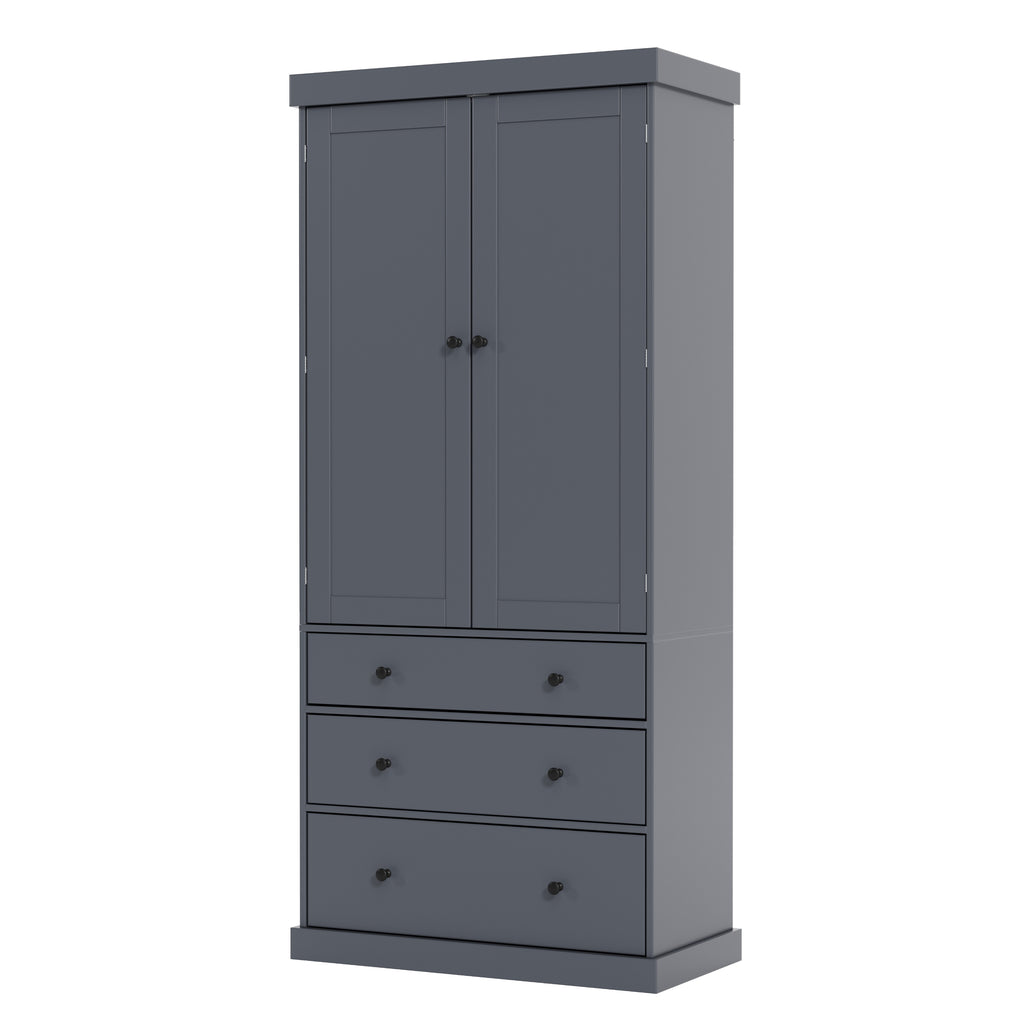 [Assembly Video Provided]TOPMAX 77inch Farmhouse Kitchen Pantry, Freestanding Tall Cupboard Storage Cabinet with 3 Adjustable Shelves, 8 Door Shelves, 3 Drawers for Kitchen, Dining Room, Gray - Grand Goldman Shop