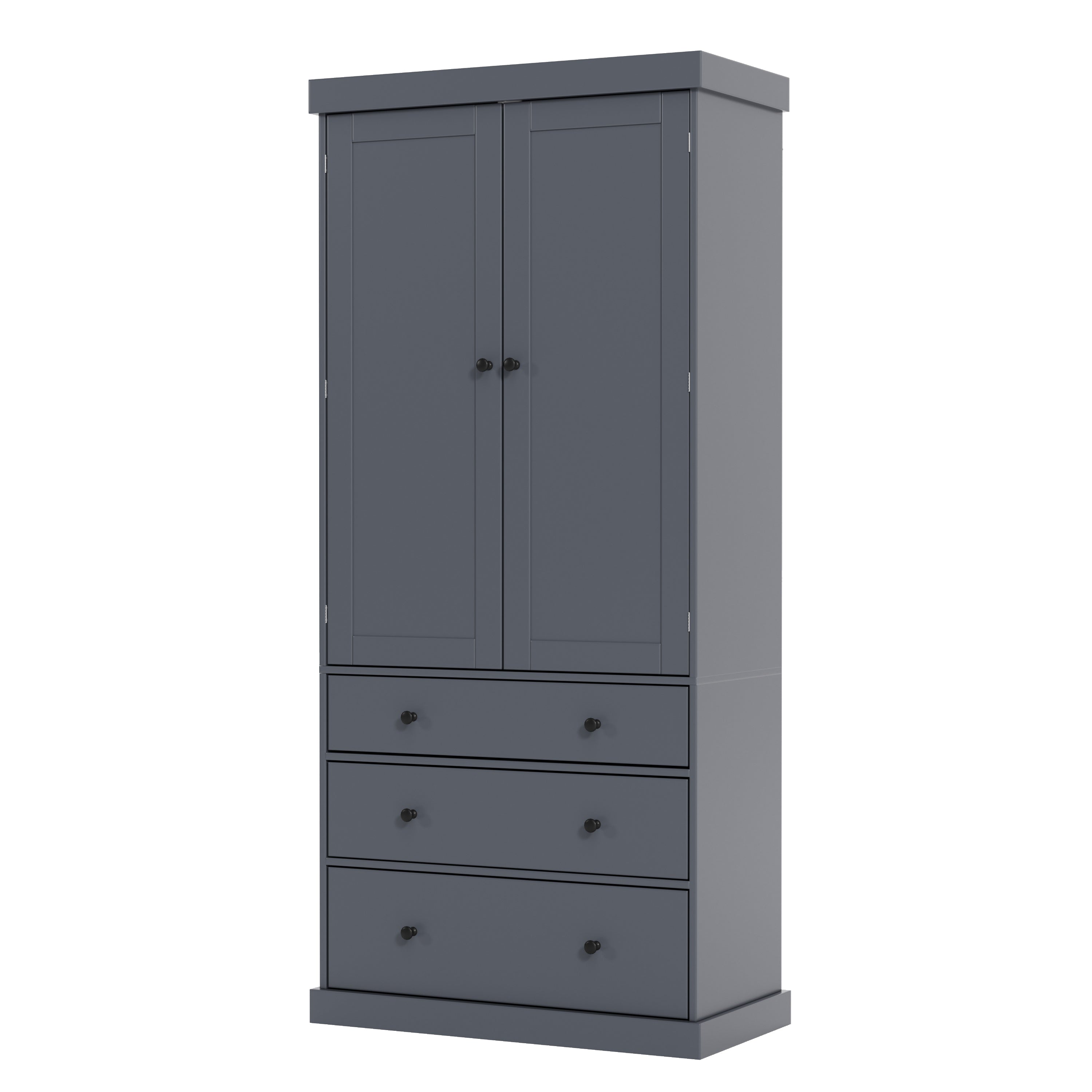 [Assembly Video Provided]TOPMAX 77inch Farmhouse Kitchen Pantry, Freestanding Tall Cupboard Storage Cabinet with 3 Adjustable Shelves, 8 Door Shelves, 3 Drawers for Kitchen, Dining Room, Gray - Grand Goldman Shop