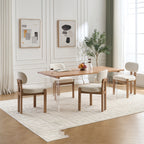 Modern Farmhouse Dining Chairs Set of 2 in Beige, Fabric Upholstered Wooden Kitchen Chairs with Ergonomic Backrest and Adjustable Feet, Rubber Wood Frame - Grand Goldman Shop