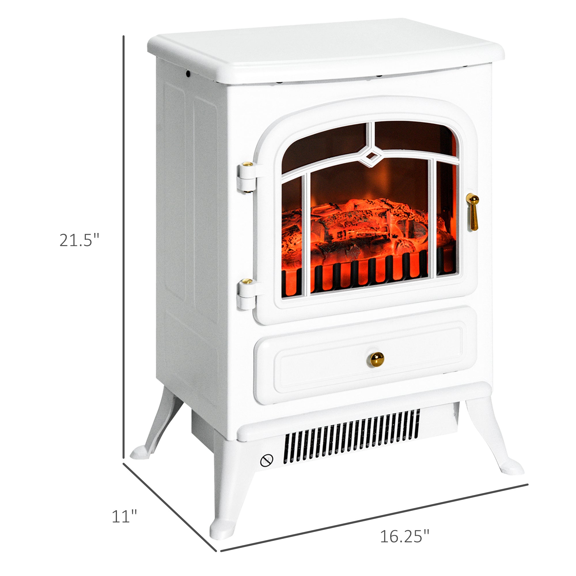 22' Electric Fireplace Heater, Freestanding Fire Place Stove with Realistic LED Flames and Logs, and Overheating Protection, 750W/1500W, White - Grand Goldman Shop